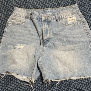 SHEIN Light Blue Frayed Denim Shorts